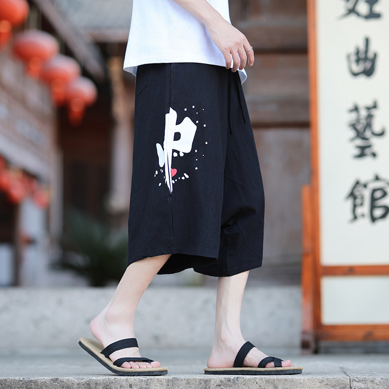 风大码夏2026春夏汉服哈伦裤袋鼠裤七分裤A4013-p45,男装牛仔裤,钱塘7008(原4008)