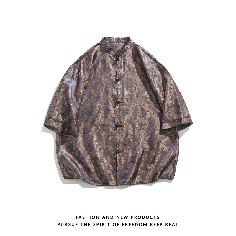 八角花提花夏季新品2025风汉服短袖衬衫/衬衣A685-p48,男装T恤,钱塘7008(原4008)