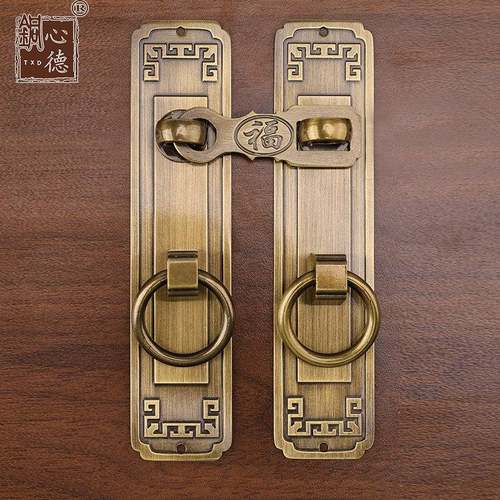 中仿古柜门拉铜手黄复古式门闩锁搭扣老式门条木门铜庭院门环把手