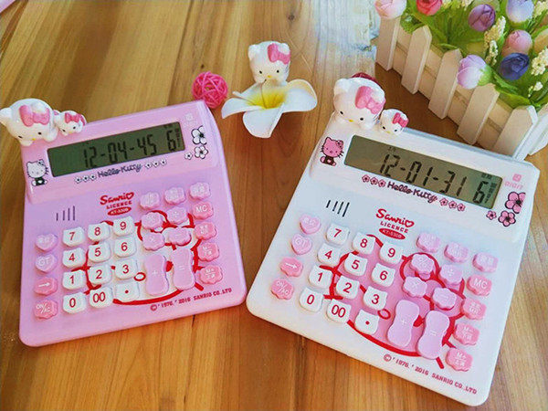 大号韩版KT猫计算器器可爱卡通猫头公仔计算机可弹奏音乐调节时间