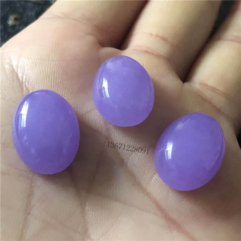 天然玉石老坑冰种翡翠艳紫戒面