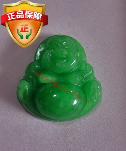天然缅甸翡翠满绿色翡翠玉佛吊坠老坑冰糯种豆绿笑佛挂件