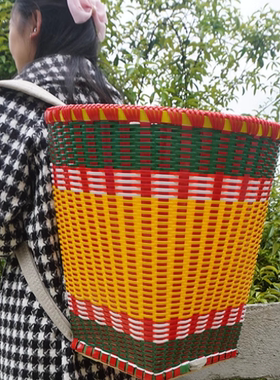 背篓塑料圆形单边口背篼家用加厚手工编织藤编采茶背篼背筐篼农用