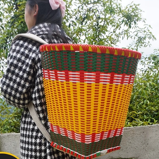 背篓塑料圆形单边口背篼家用加厚手工编织藤编采茶背篼背筐篼农用