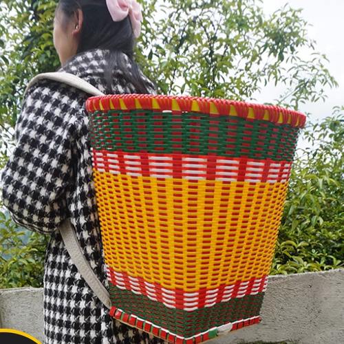 背篓塑料圆形单边口背篼家用加厚手工编织藤编采茶背篼背筐篼农用