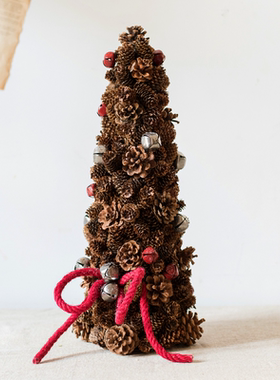 天然松果松塔圣诞树桌面装饰摆件