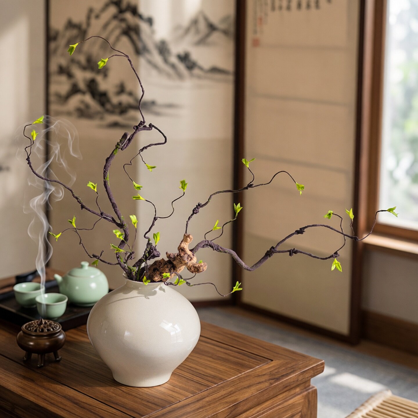 掬涵仿真绿植苔藓树藤室内挂墙藤蔓茶室禅意插花摆设高级感摆件图片