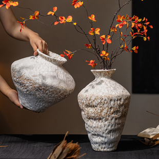 复古花瓶侘寂风粗陶瓷罐新中式手工民宿摆件禅意古朴酒店民宿软装