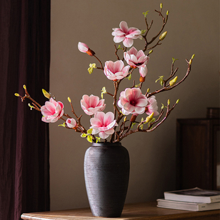 饰仿生干花干枝中古风 复古禅意仿真花玉兰花假花摆件客厅餐桌花装