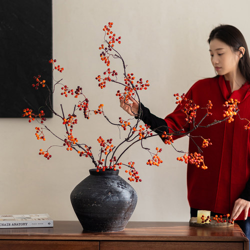 海棠果仿真花中式禅意桌面摆件