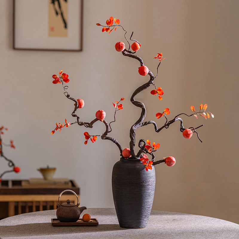 柿子仿真花干枝假花摆件中式复古图片