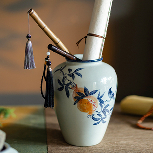 陶瓷花瓶摆件客厅插花中式国风宋代美学手绘复古青花瓷瓶水墨花瓶