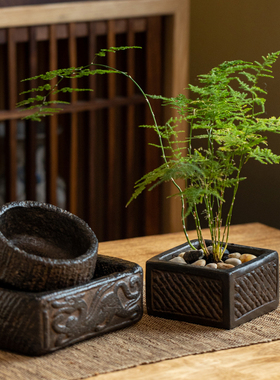 国风仿古汉砖桌面装饰小盆栽花盆