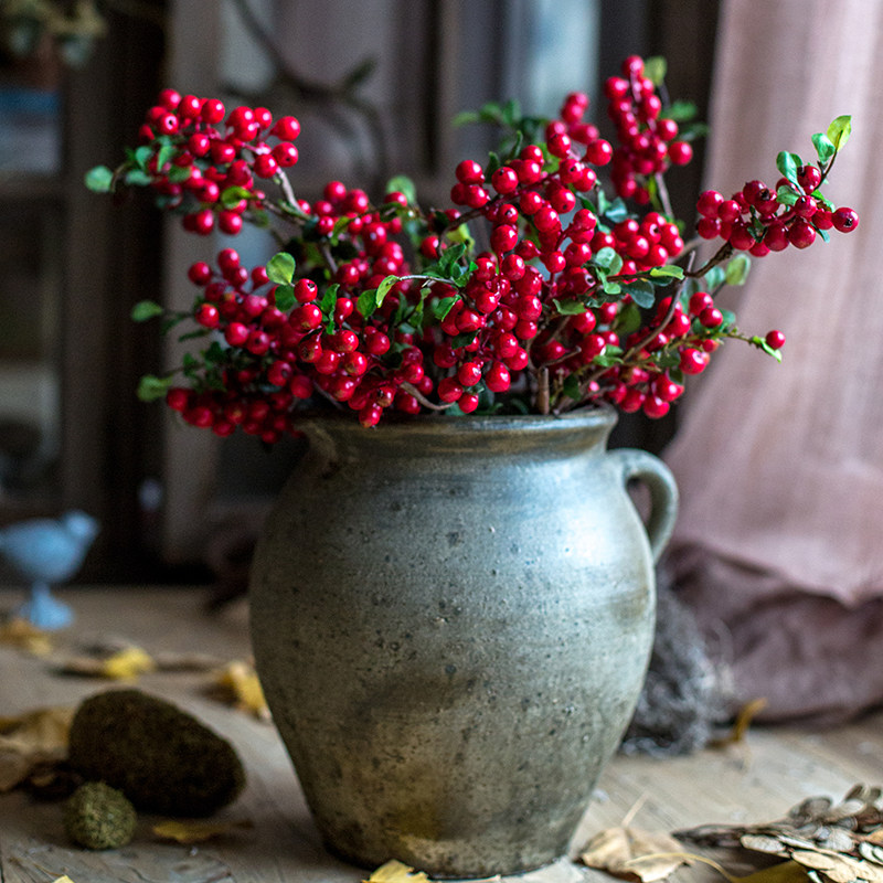 仿真花蔓越莓浆果假花果实树枝仿生植物干花插花装饰树莓假花摆件