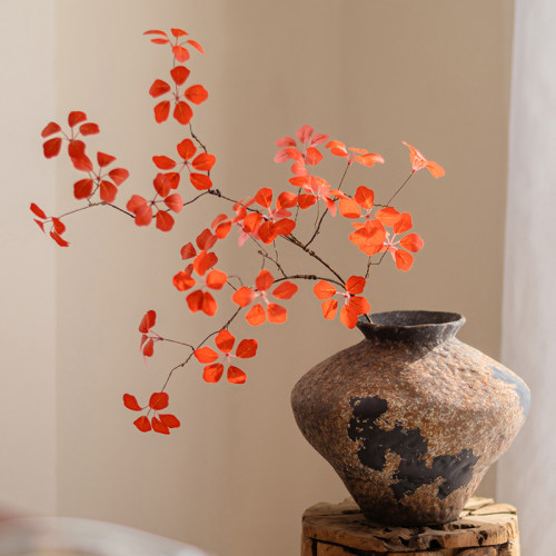 红叶仿真花侘寂风客厅插花摆设