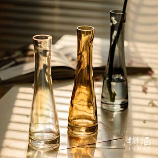 玻璃小花瓶高级感透明水养插花一枝花单支花瓶简约ins细口小花瓶