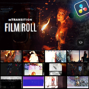 达芬奇转场插件-电影胶片故障扭曲过渡转场mTransition Film Roll