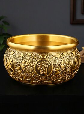 黄铜金钱聚宝盆摆件乔迁送礼