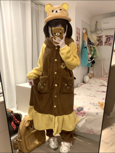 轻松熊睡衣女款秋冬季珊瑚绒熊妹可爱少女睡袍学生冬天家居服套装