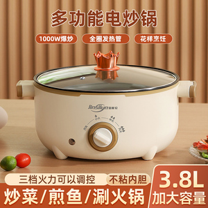 电煮锅多功能家用小型煲汤炒菜锅宿舍煮面锅煎炒蒸煮一体电热火锅