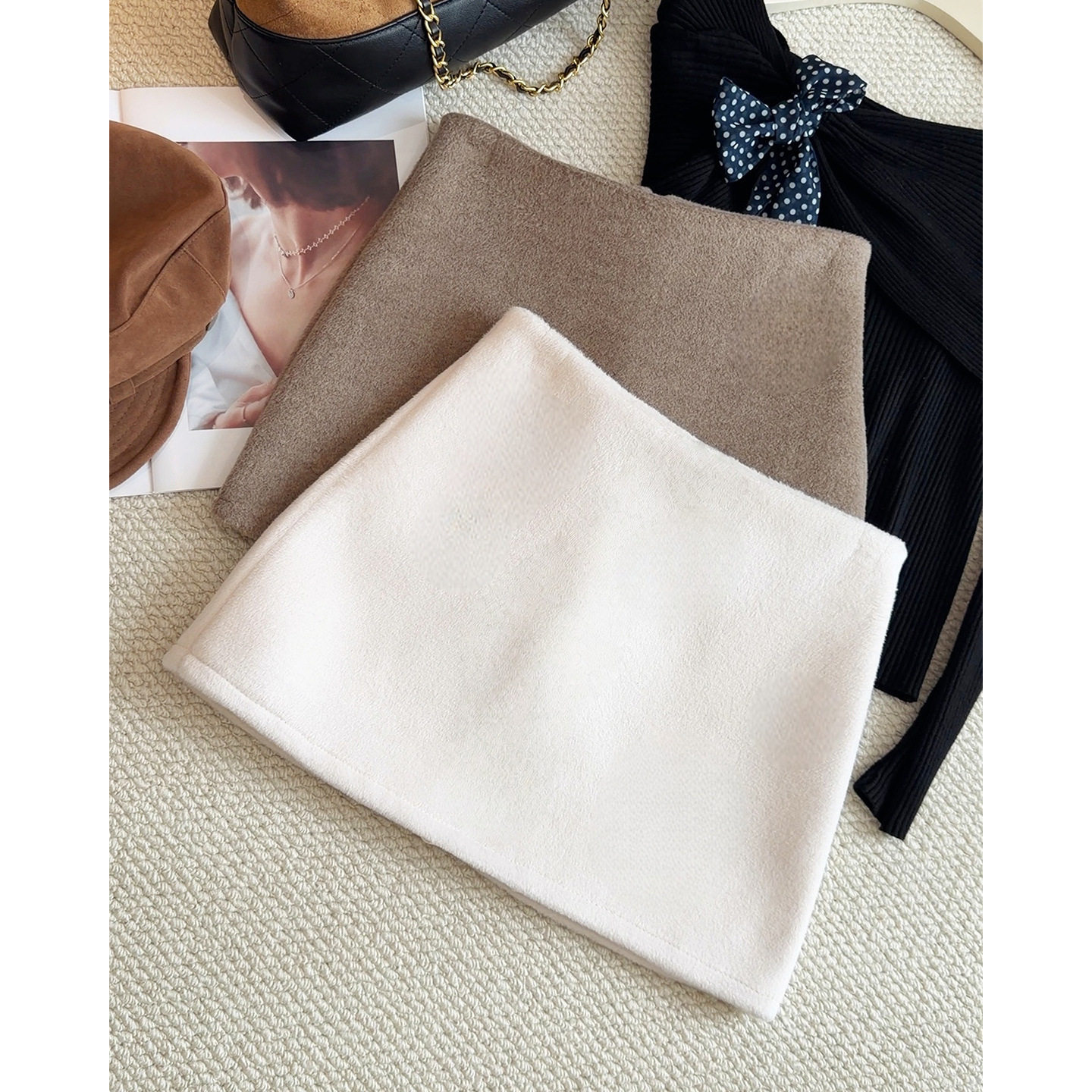 白色甜辣妹加厚毛呢半身裙女秋冬小个子高腰防走光包臀裙a字短裙