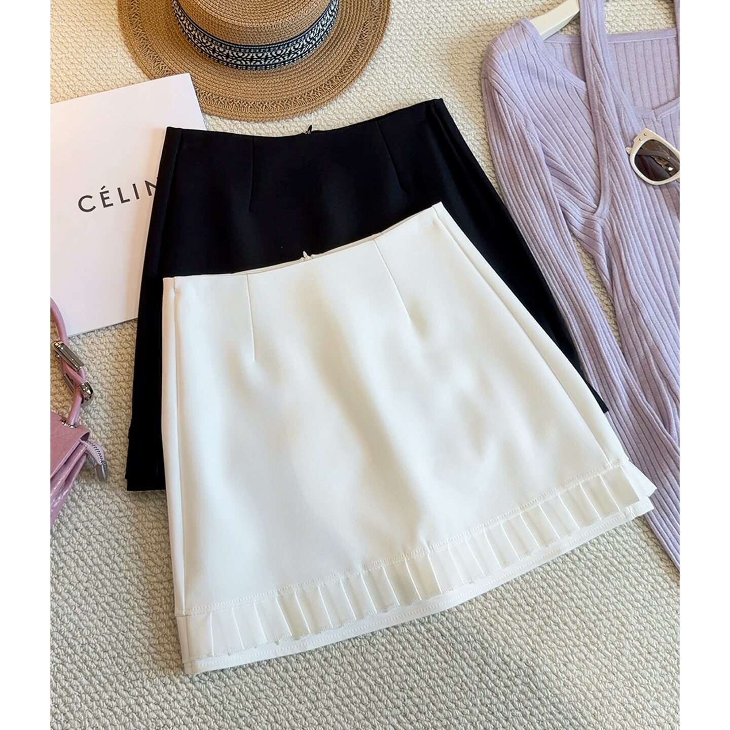 时尚木耳花边下摆拼接包臀短裙女2026春夏新款显瘦百搭a字半身裙