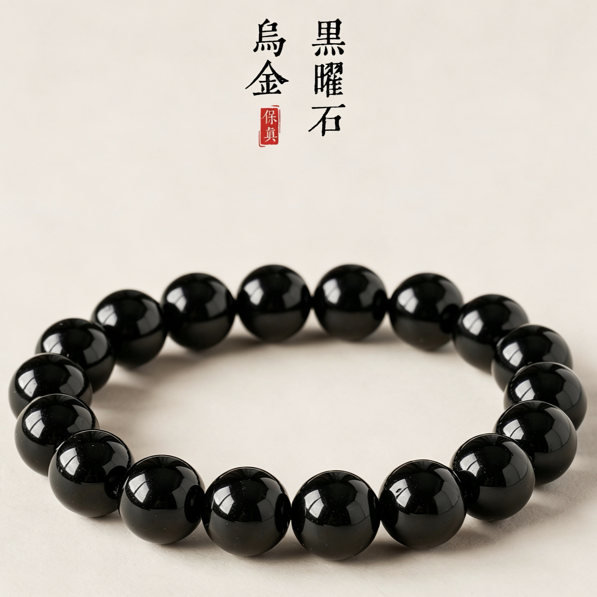 天然乌金黑曜石手串男女款 纯黑圆珠单圈佛珠 平安招财水晶手链