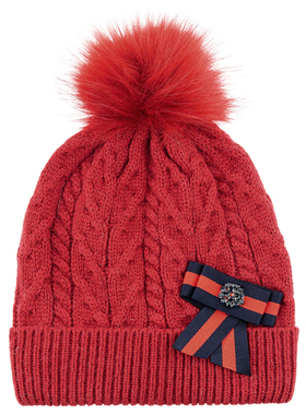 现货！Monsoon 女童女孩冬季保暖绒球新年红色帽+手套围巾套装