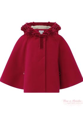 现货~Monsoon正品女童女宝宝红色花朵斗篷大衣呢外套