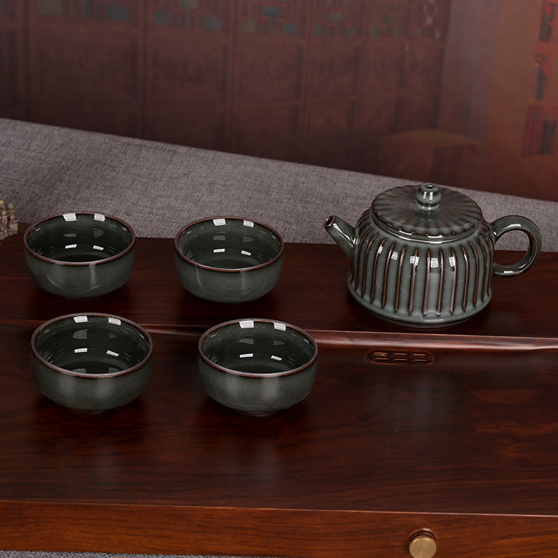 流转千年青瓷复古铁胎旅行茶具陶瓷家用茶具杯壶组合小套装礼品