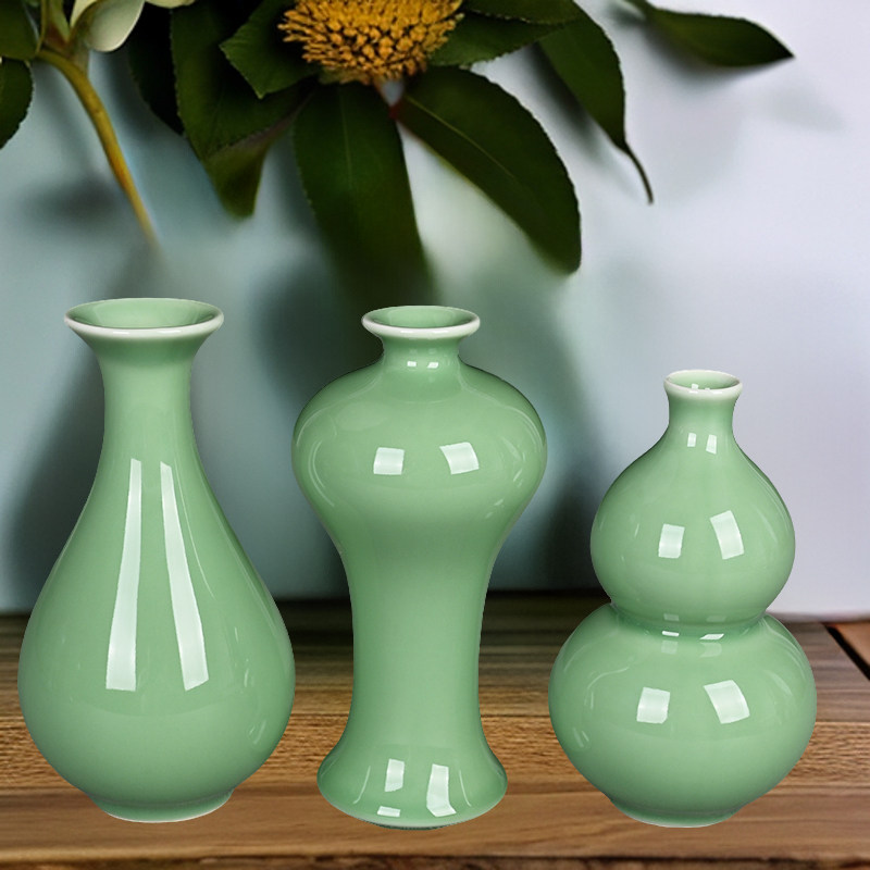 精品青瓷美人醉小花瓶简约家居客厅摆件创意陶瓷桌面插花器装饰品