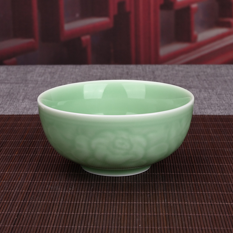 龙泉青瓷饭店小碗创意陶瓷餐具经典牡丹碗中式家用米饭碗4.5英寸-封面