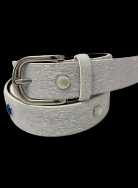 Papr25ss新款潮流宝石马毛真皮皮带金属做旧扣腰带百搭牛仔裤男女