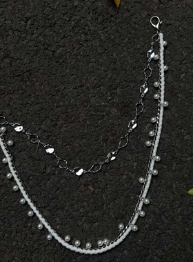 Papr原创重叠花边与珍珠裤链挂饰流光异型cleanfit手工制作裤腰链