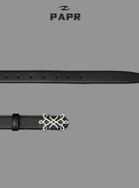 Papr高级感原创火焰白色logo扣头皮带黑色潮流设计头层牛皮腰带女