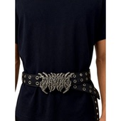 Papr原创黑暗火焰金属扣皮带圆环重工铆钉装 饰头层牛皮腰带男女款