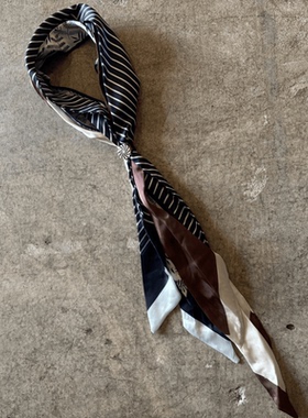 Papr原创四季天三拼一新款不规则褶皱工艺丝巾领带印花图案免打结