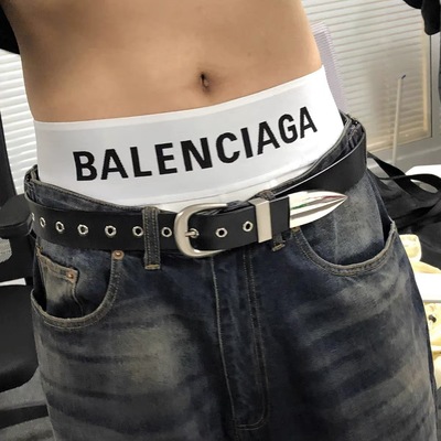 「Rabbit.b」匕首尾饰真皮皮带男头层小牛皮镀银尾夹小众原创设计