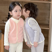 儿童马甲秋冬加绒男宝宝加厚双面奥粒绒保暖背心女童百搭坎肩开衫