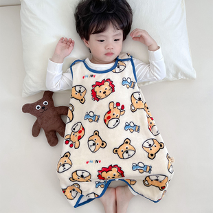 宝宝珊瑚绒睡袋背心式 连体睡衣法兰绒 婴儿秋冬防踢被神器儿童无袖