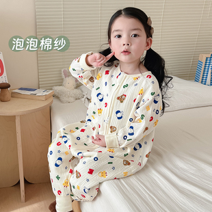 儿童连体睡衣春夏防着凉宝宝睡袋男童纯棉纱布春秋女童薄款防踢被