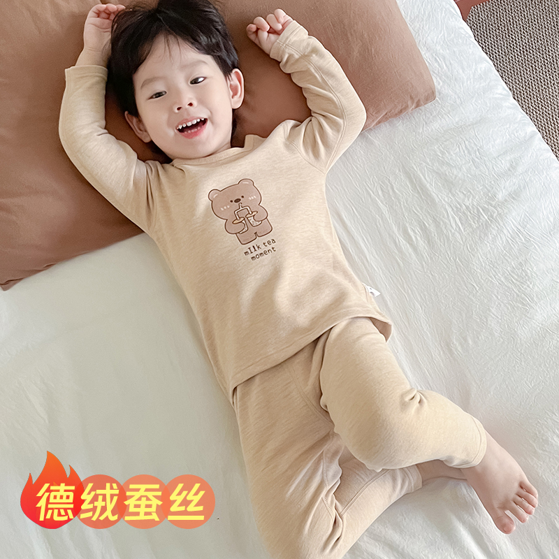 秋冬儿童保暖内衣德绒羊蚕丝睡衣