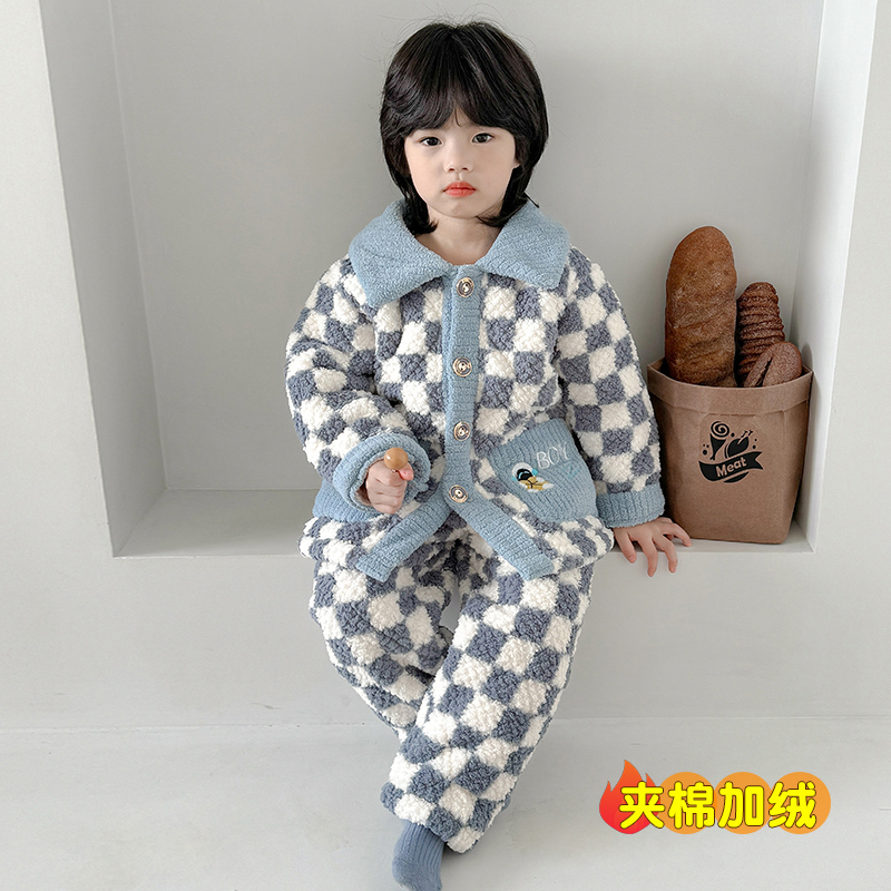 儿童睡衣加厚冬季三层夹棉珊瑚绒