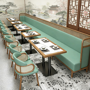 网红餐厅茶楼桌椅商用实木饭店烧烤店椅子西餐厅桌子餐饮卡座沙发