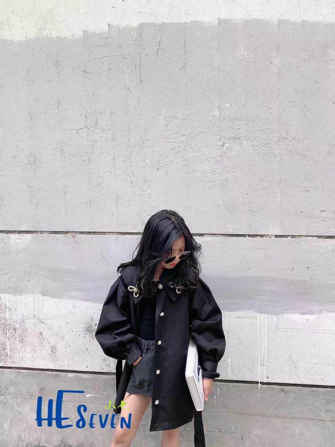 SPOT BORA 한국 아동복 2021 가을 겨울 스타일 아동 유행 스타일 대형 어린이 라인석 윈드 브레이커 재킷 부모-자식