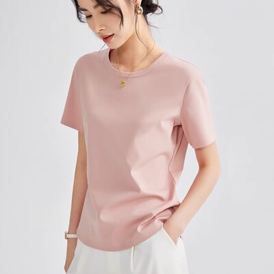 高端液氨80支冰丝光棉纯棉短袖女