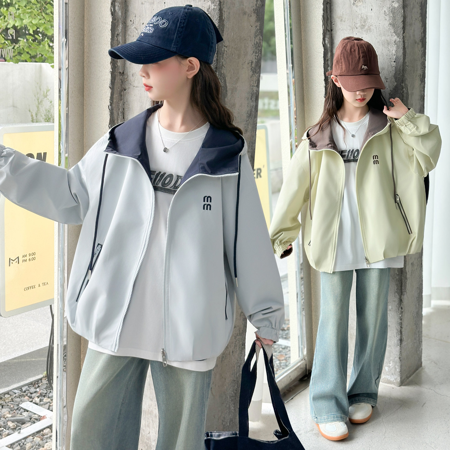 女童秋装两面穿外套大儿童春秋超好看连帽上衣女孩秋季冲锋衣户外