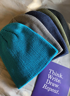 秋冬纯色复古时尚加厚保暖毛线冷帽子潮男女街头百搭黑色针织情侣