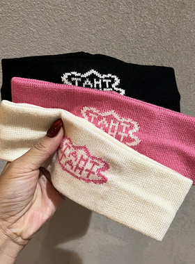 新款运动吸汗发带街头网红短发头套日系女潮百搭字母毛线发箍黑色