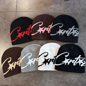 欧美街头时尚 字母提花针织帽子男女嘻哈滑板护耳套头帽秋冬冷帽潮